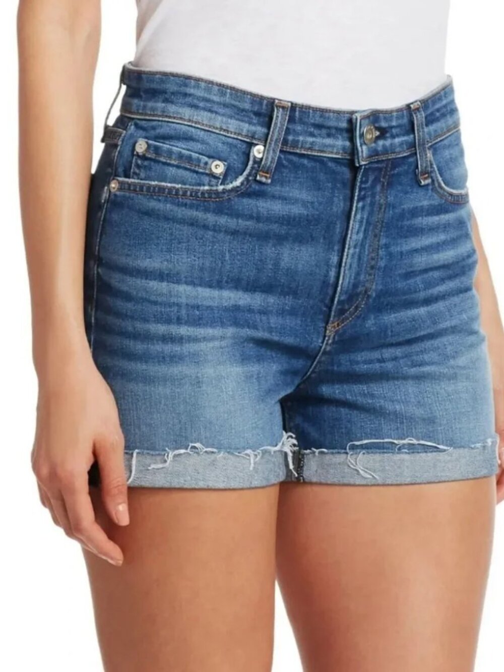 rag & bone Nina High-Rise Denim Shorts Palmer Wash Size 29 Cuffed Raw Hem